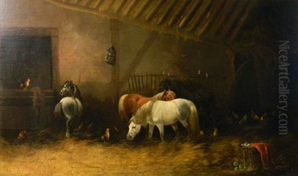 Horses In Stable Oil Painting by Henry Brittan Willis, R.W.S.