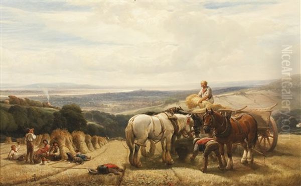 Harvest In The Severn Valley Oil Painting by Henry Brittan Willis, R.W.S.