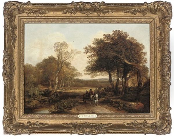 A Horse And Cart On A Path (+ A Shepherd With His Flock; Pair) Oil Painting by Henry Brittan Willis, R.W.S.