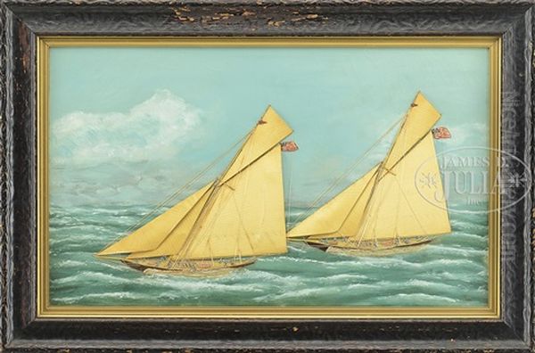America's Cup Race Oil Painting by Thomas H. Willis