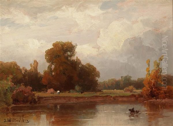 Lake Scene Oil Painting by Josef Willroider