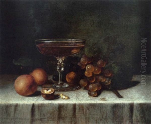 Still Life With Champagne, Nuts And Fruit Oil Painting by Peter Joseph Wilms