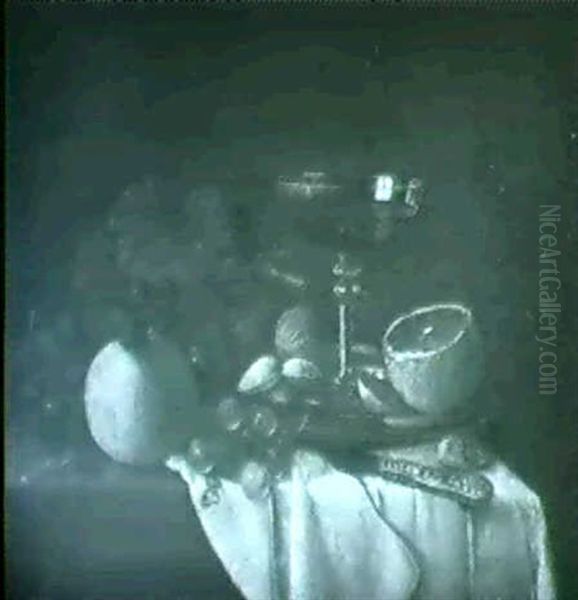 Still Life With Fruit, Wine And Nuts Oil Painting by Peter Joseph Wilms