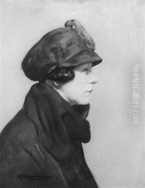 Portrait Of A Lady Wearing A Red Hat Oil Painting by Hugh Cameron Wilson