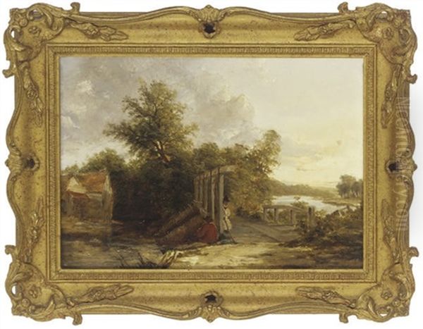 Eel Traps On The River Wey, Near Guildford Oil Painting by John J. Wilson