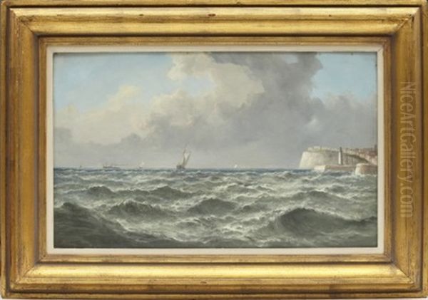 Segelfartyg Vid Fyr Oil Painting by John James Wilson