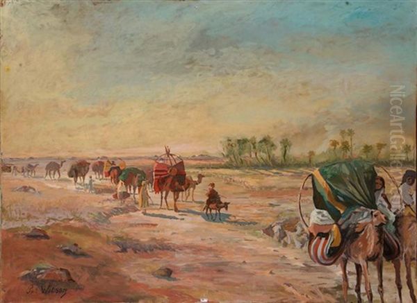 Caravane Arrivant A L'oasis Oil Painting by Wilson, Patten