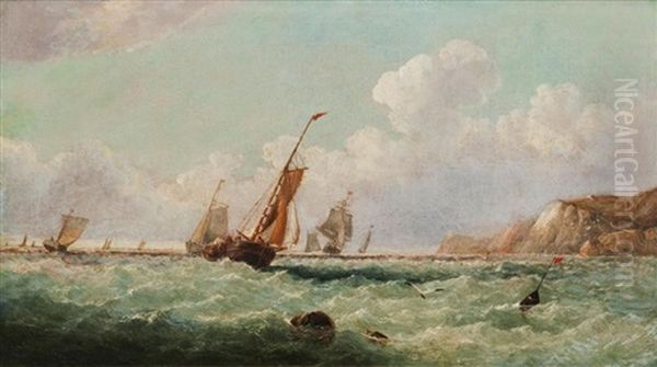 Shipping Off A Shore In A Choppy Sea Oil Painting by John Jock Wilson