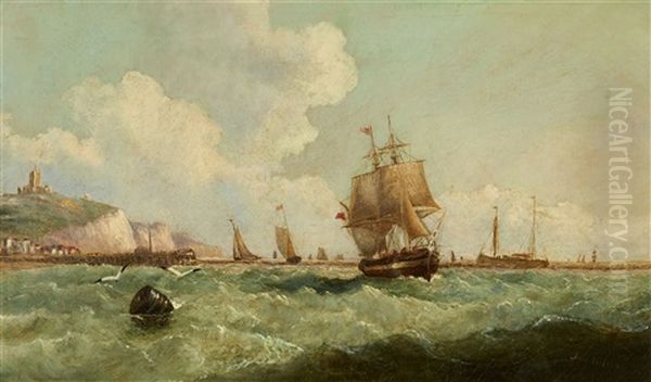 Sailing Ships Off The Coast Of Dover Oil Painting by John Jock Wilson