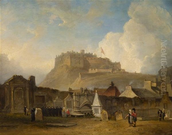 Edinburgh Castle From Greyfriars Church Yard Oil Painting by John Jock Wilson