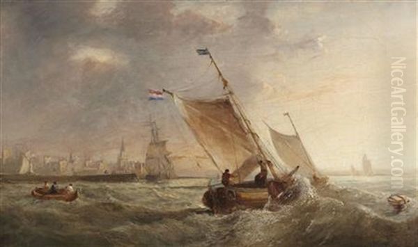 Dutch Barges Off The Coast Oil Painting by John Jock Wilson
