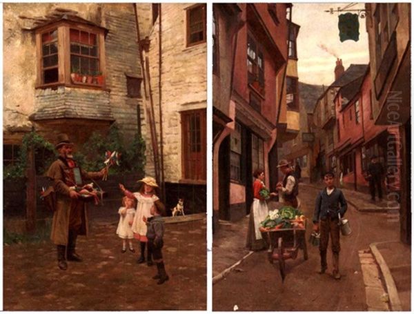 Toy Seller (+ Vegetable Seller; 2 Works) Oil Painting by John L. Wimbush