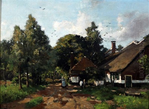 Boomrijk Landschap Met Vrouw Bij Boerderij Oil Painting by Chris Van Der Windt