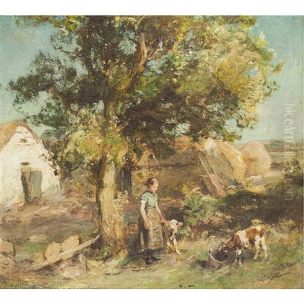 Feeding The Calves Oil Painting by James Lawton Wingate