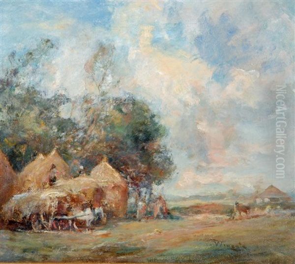 Haymaking Scene Oil Painting by James Lawton Wingate
