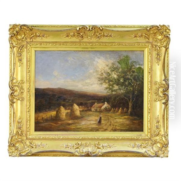 Woman In A Hay Field Oil Painting by James Lawton Wingate