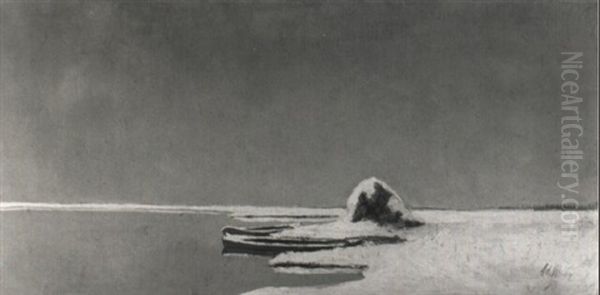 Boten In Een Winterlandschap Oil Painting by Janus de Winter