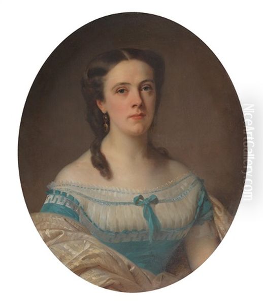 Portrait Of A Lady In A Blue Dress Oil Painting by Franz Xavier Winterhalter