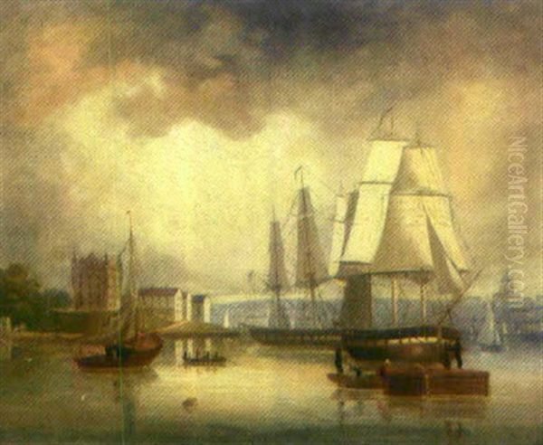 Utsikt Mot Skeppsholmen Med Sodermalm I Fonden - Stockholm Oil Painting by Alfred Wistroem