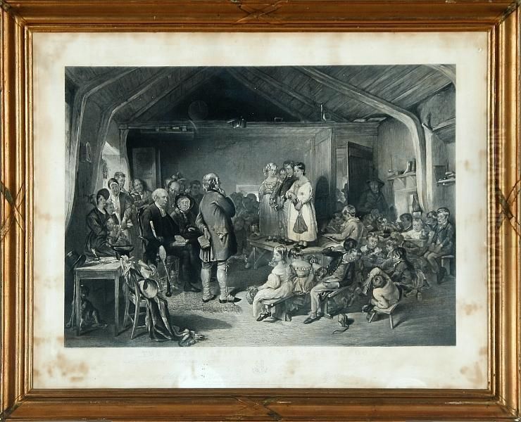 The Examination Of A Village School Oil Painting by Frederick Bromley