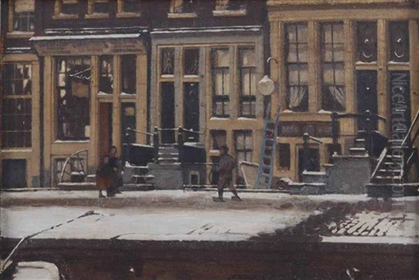 The Oude Waal In Winter, Amsterdam Oil Painting by Willem Witsen