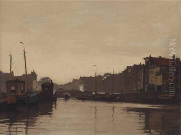 A View Of The Waalseilandsgracht And The Kraansluis, Amsterdam Oil Painting by Willem Witsen