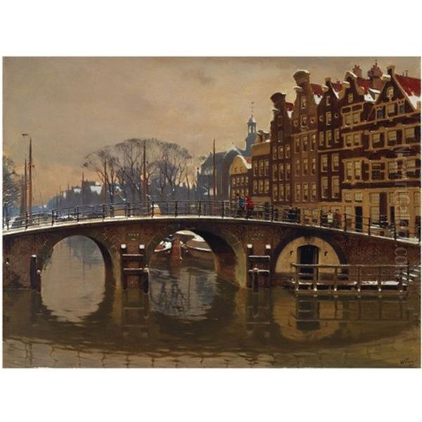 A Wintry View Of The Brouwersgracht, Amsterdam Oil Painting by Willem Witsen