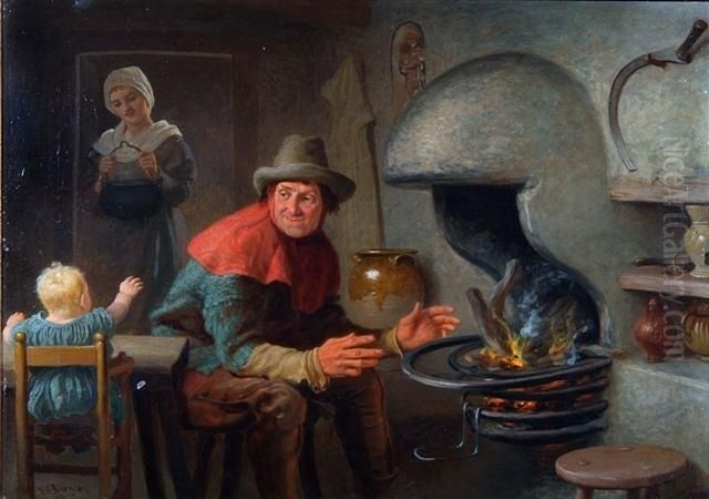 A Flemish Styleinterior Oil Painting by Valentin Walter Bromley