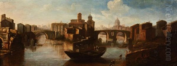Capriccio Of The Rome And The Tiber Oil Painting by (circle of) Wittel, Gaspar van (Vanvitelli)