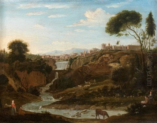 Artiste Dans Un Paysage De Tivoli Oil Painting by (circle of) Wittel, Gaspar van (Vanvitelli)