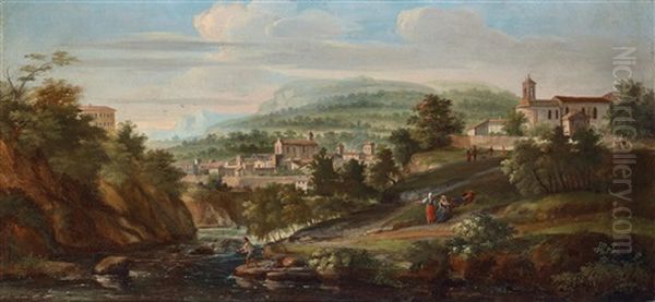 An Ideal River Landscape Oil Painting by (circle of) Wittel, Gaspar van (Vanvitelli)