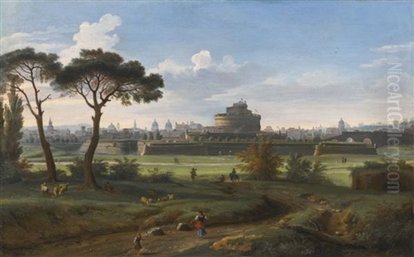 Rome, A View Of The Castel Sant'angelo From Prati Oil Painting by (circle of) Wittel, Gaspar van (Vanvitelli)
