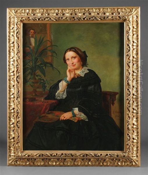 Portrait Of An Engineer; Portrait Of His Wife (pair) Oil Painting by Edmund Wodick