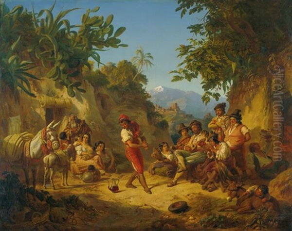 Tamburin Tanzer In Den Bergen Vor Granada Oil Painting by Edmund Wodick