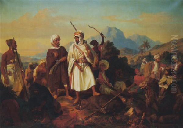 Hunting In The Atlas Mountains Oil Painting by Edmund Wodick