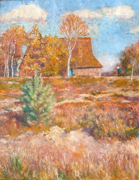Bauernhaus In Der Heide Oil Painting by Julius Wohlers