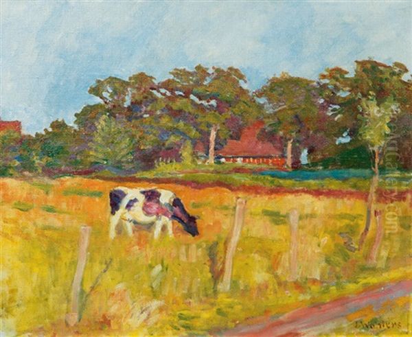 House In Evening Light Oil Painting by Julius Wohlers