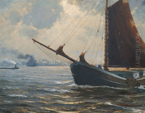 Hamburg Harbour Oil Painting by Paul Wolde