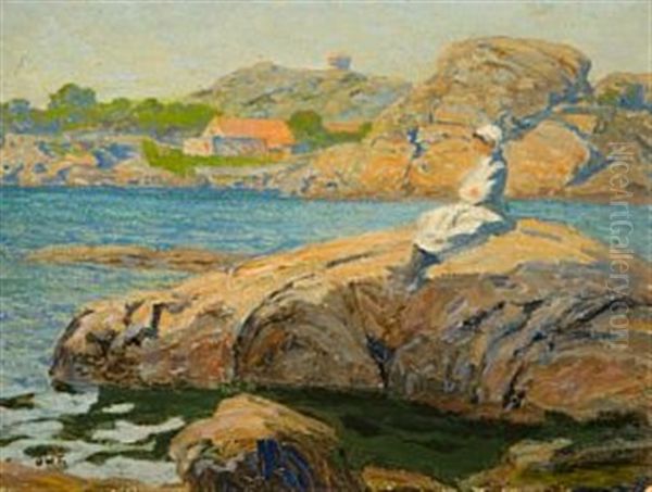 Kvinne Pa Svaberg Oil Painting by Oluf Wold-Torne