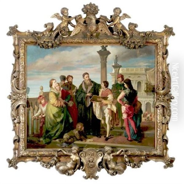 Pietro Aretino In The Piazza San Marco (after Antonia Zona) Oil Painting by Augusto Wolf