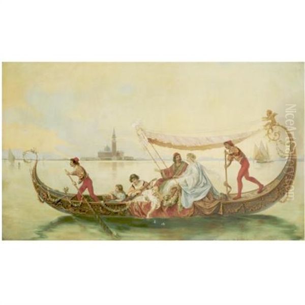 Newlyweds In A Gondola Oil Painting by Augusto Wolf