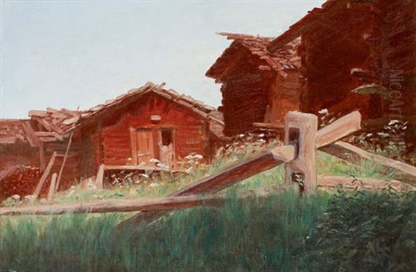 Raccards A Zinal Oil Painting by Eugen Wolff