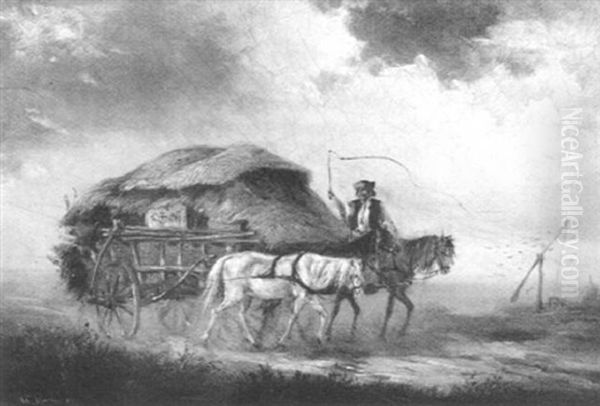Heuwagen In Der Pusta Oil Painting by Joseph Wolfram