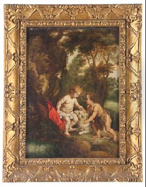 Nino Jesus Con San Juanito En Un Paisaje Oil Painting by Victor Wolfvoet the Younger