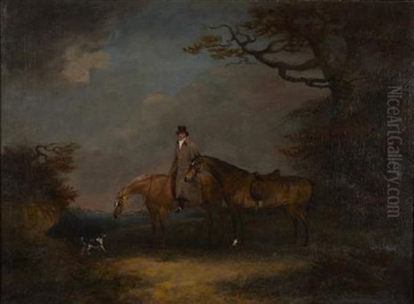 Hunters And Groom In A Wooded Landscape Oil Painting by Dean Wolstenholme the Younger