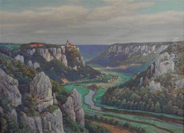 Die Blaue Stunde. Blick Von Einer Anhohe In Sommerliches Flustal Oil Painting by Anton Wolter