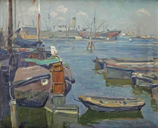 In The Harbour Oil Painting by Hendrik Jan Wolter