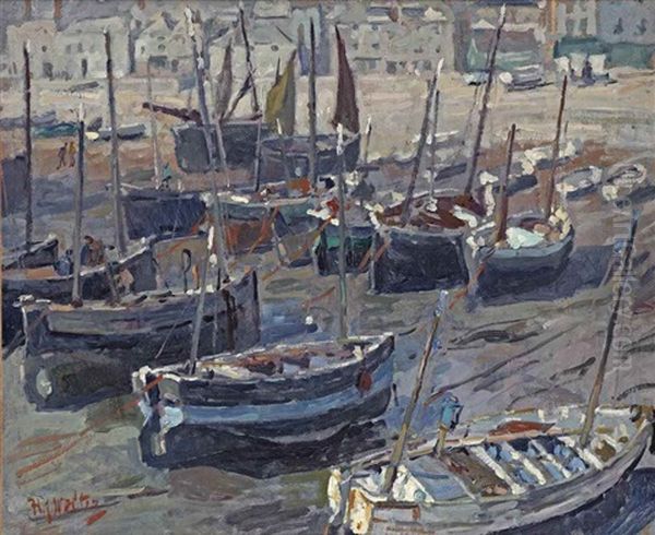 In The Harbour Of Polperro, England Oil Painting by Hendrik Jan Wolter