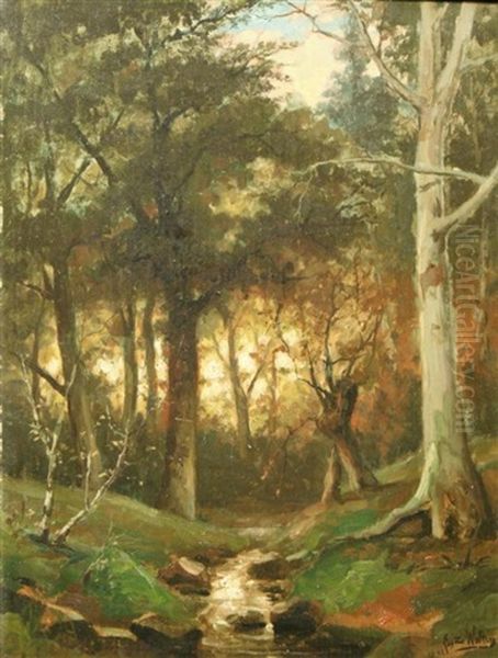 Forest Landscape With Brook Oil Painting by Eugene Jacques Hubert Wolters