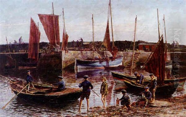 Fisher Lads Oil Painting by Frank Watson Wood